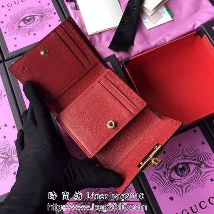 GUCCI古馳 歐洲正品原單 padlock系列 最新款短皮夾 453155 小鳥紅皮 WTG1199